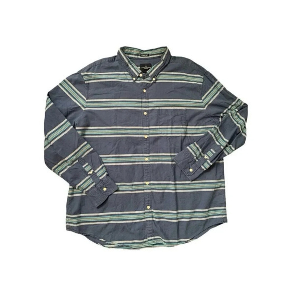 American Eagle Seriously‎ Soft Shirt Mens 3XL Blue Striped Long Sleeve Button Up